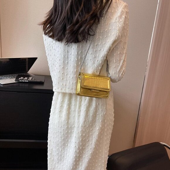 PU Leather Mini Crossbody Bag Women's Small Evening Purse with Chain - Picture 3 of 7